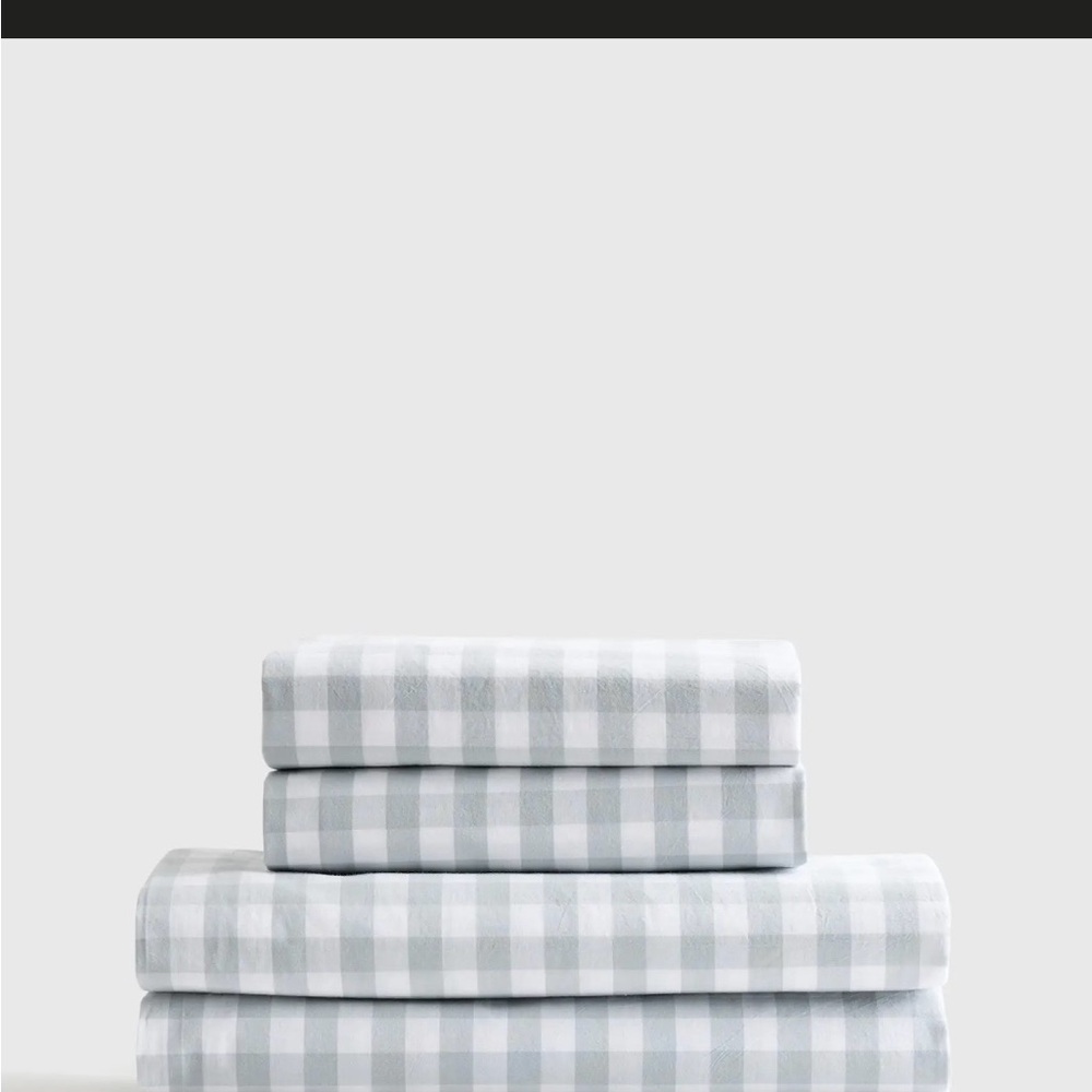 Quince organic Percale gingham fitted sheet set Twin NEW! Sold Out $225 Blue Fog
